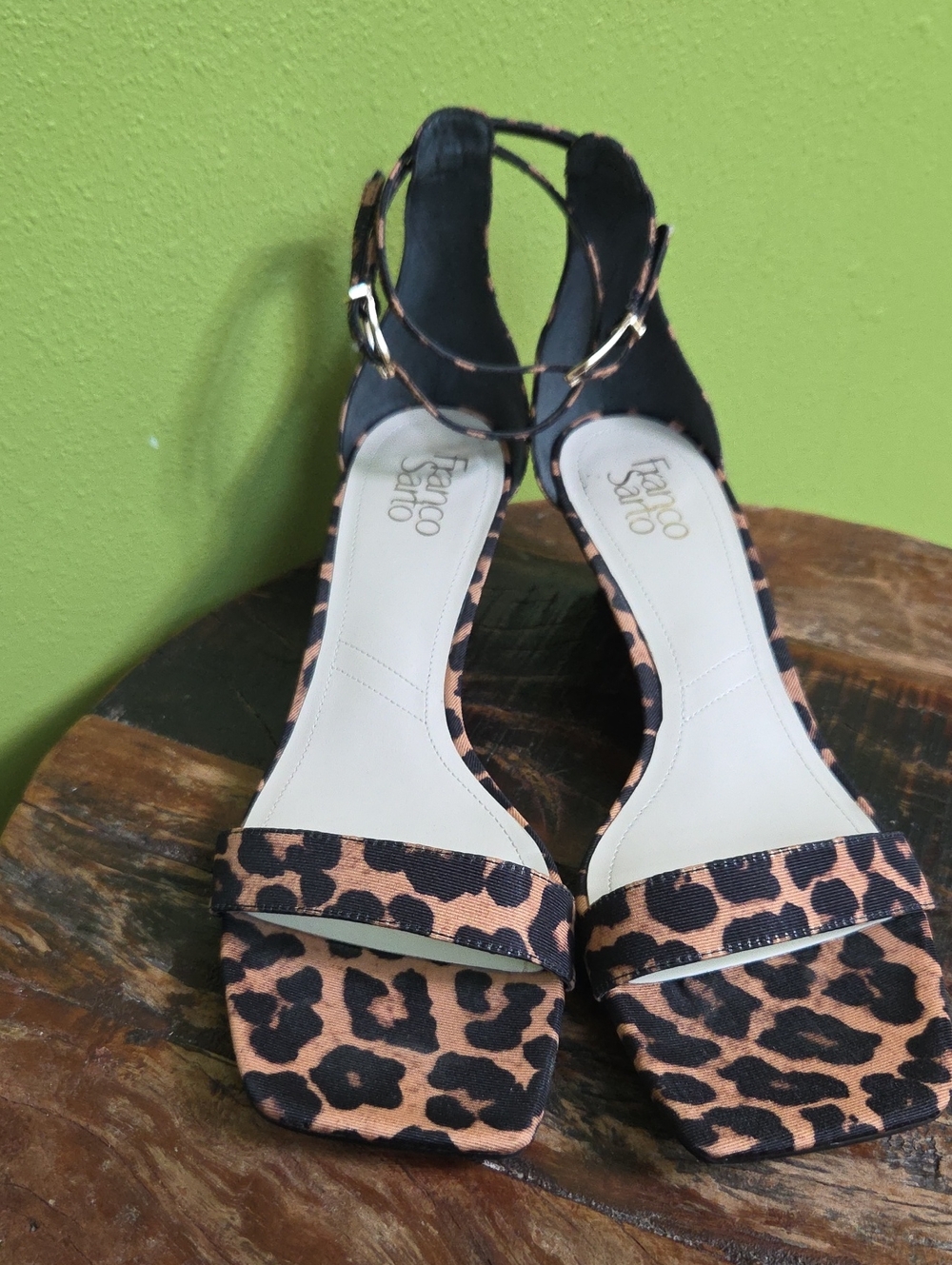 Franco Sarto Leopard Print Ankle Strap Sandals - Brown/Black